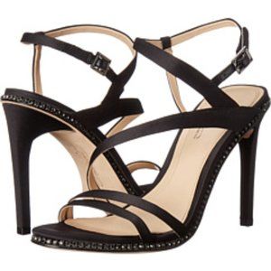 "VINCE CAMUTO" IMAGINE BLACK GIAN SATINW/RHINESTONE HEELS SZ 6
